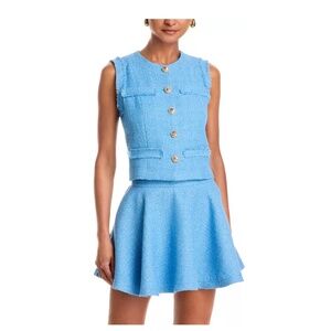 Aqua Tweed Vest Skirt Set Size S in Blue